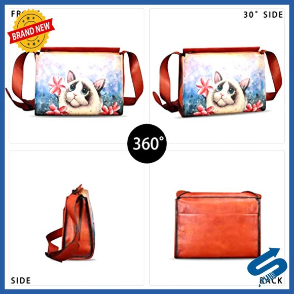 Genuine Leather Hand Painted Crossbody Satchel Purse Women's Bag - Picture 2 of 7